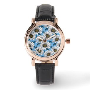Relógio Daisies, flores silvestres em azul