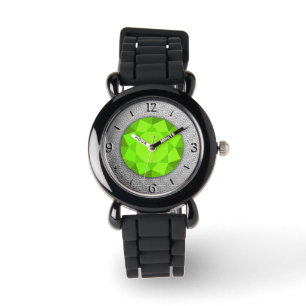 Relógio Damasco prateado com gemstone faux peridot