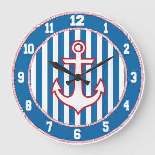 Relógio de Âncora Náutica Vermelha branca e azul