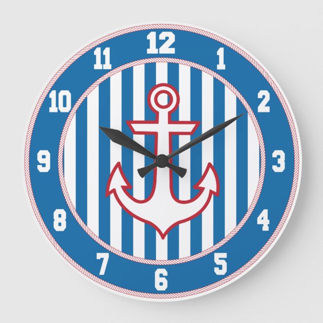 Relógio de Âncora Náutica Vermelha branca e azul (Frente)
