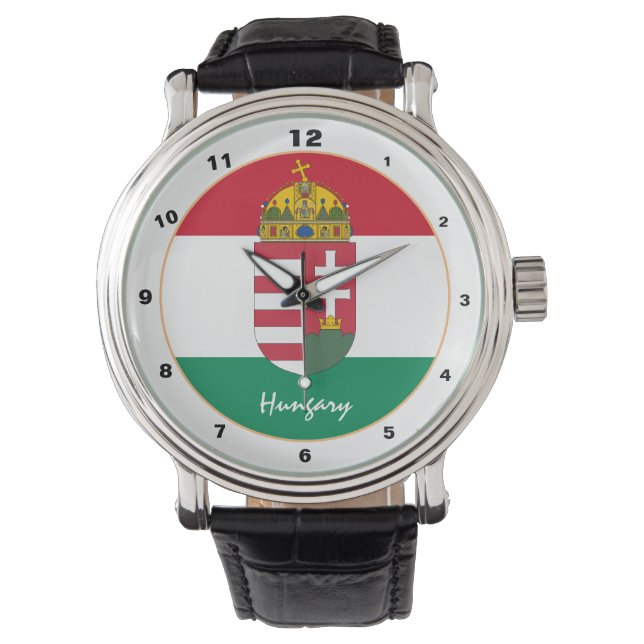Relógio de bandeira húngara, moda Emblem & Hungria (Frente)