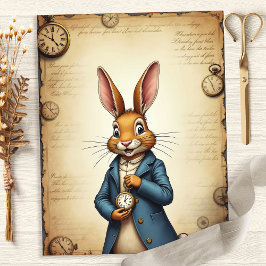 Relógio de Bolso do Coelho Alice Arte Papel de Scr