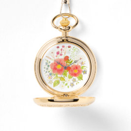 Relógio de Bolso Prata com Buquê de Flores