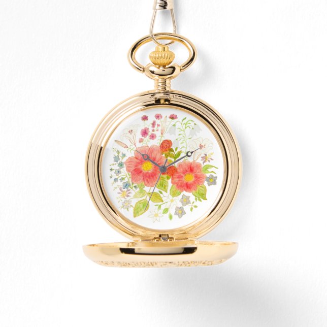 Relógio de Bolso Prata com Buquê de Flores (Frente)