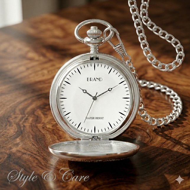 Relógio de Bolso Prateado de Marca Personalizada (Personalized Brand Silver Pocket Watch)
