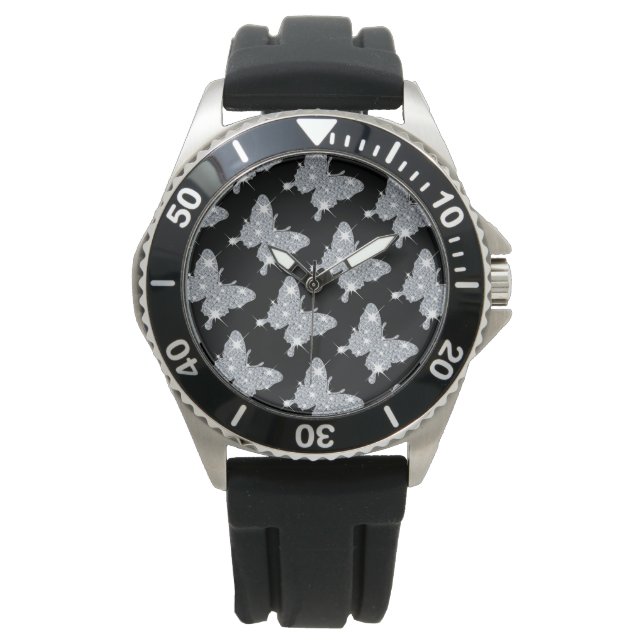 relógio de borboleta de diamante de farelo preto n (Frente)