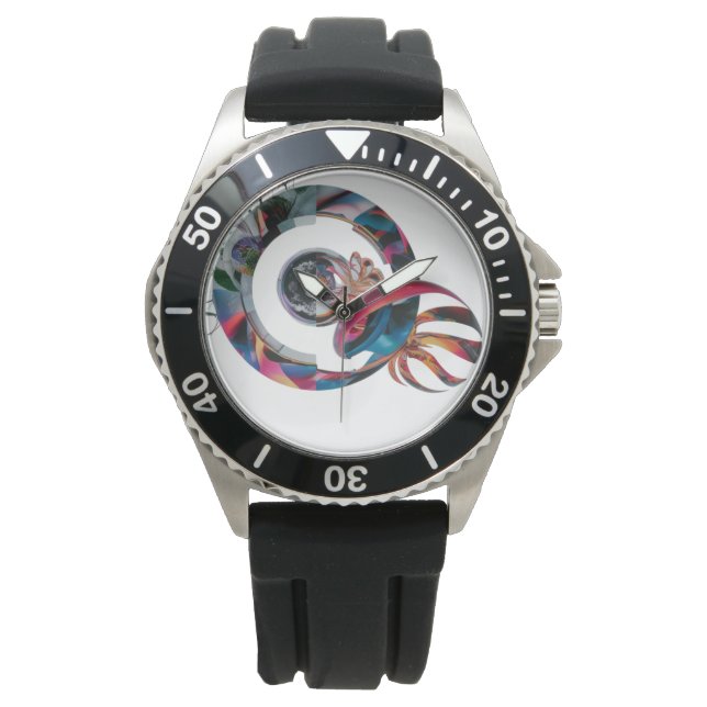 Relógio de borracha preta de aço inoxidável, de us (Frente)