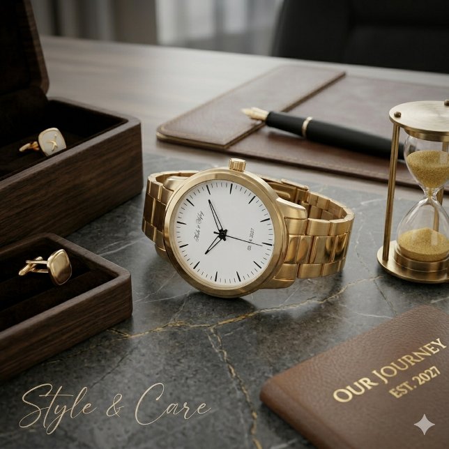 Relógio de Casamento Personalizado com Nome e Data (Custom Name and Date Couple Wedding Gift Watch)
