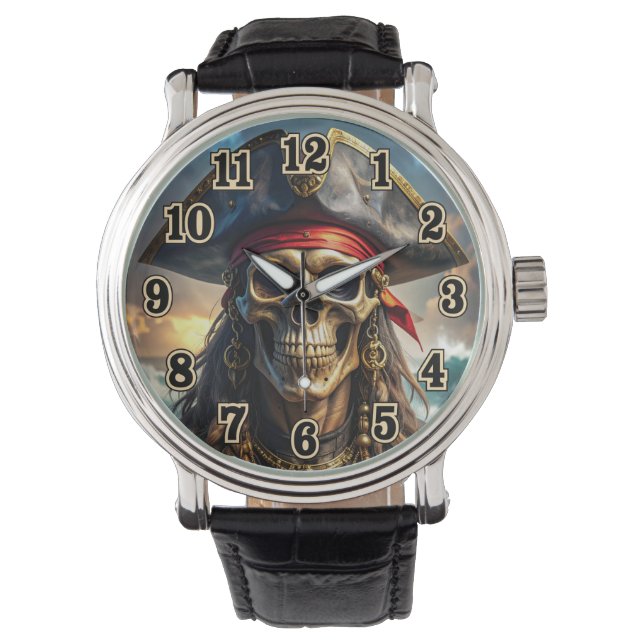 Relógio de Caveira de Pirata Malvado (Frente)
