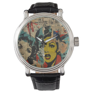 Relógio de Colagem de Arte Pop Retro