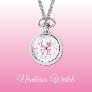 Relógio de Colar de Amor, rosa e branco