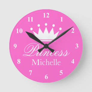 Relógio de coroa princesa rosa com nome feminino