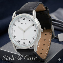 Relógio de couro preto clássico personalizado para