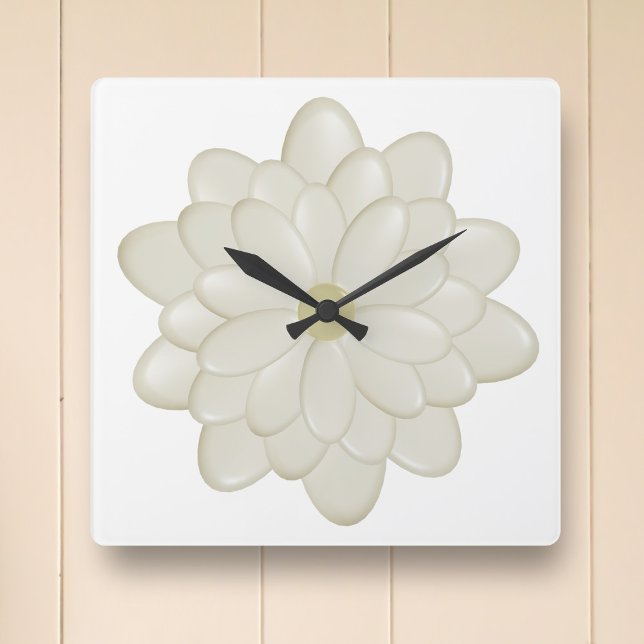 Relógio de cozinha de marfim marfim em quadrado mo (A white and cream daisy flower square clock just for you)