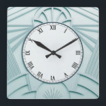 Relógio de Deco de Arte Azul da Casa da Moeda - Li<br><div class="desc">"art deco clock",  "art nouveau clock",  "light pastel mint blue",  "1920 geométrico geométrico",  "na moda sofisticado estilo 1920",  "luxo inteligente",  "retrô vintage luxurious antique",  "elegante design de padrão de linha",  "relógio quadrado glamuroso",  "clássico glamour "</div>
