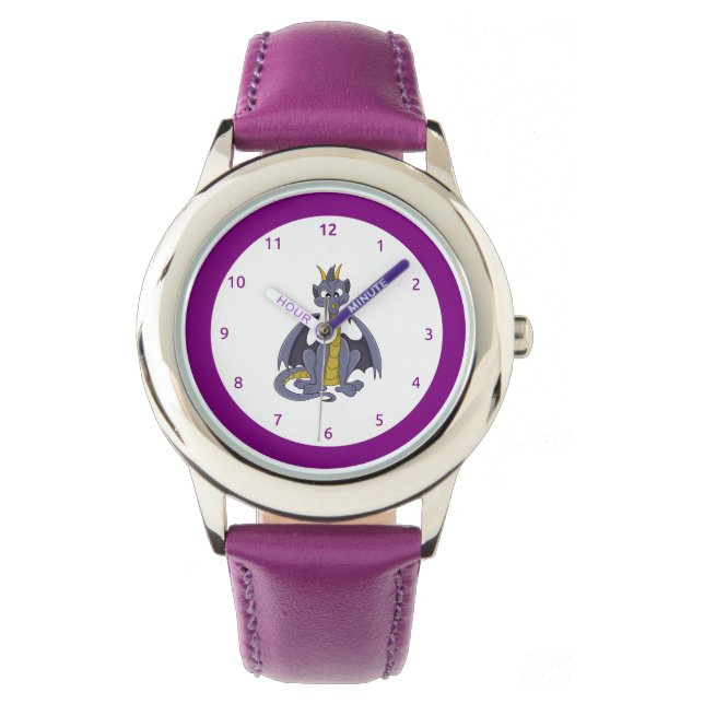 Relógio de desenho animado de dragão roxo (Frente)