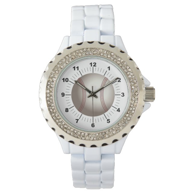 Relógio de Esmalte branco com beisebol feminino (Frente)