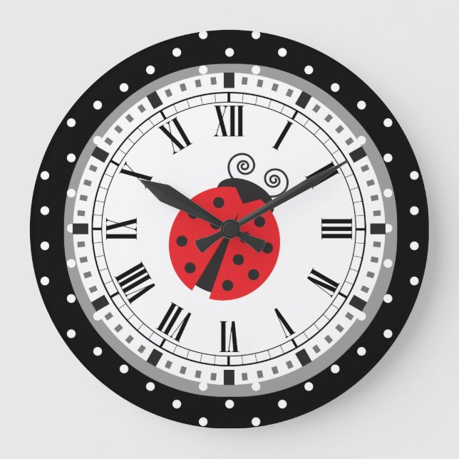 Relógio de Estilo Retroativo de Ladybug da bolinha (Frente)