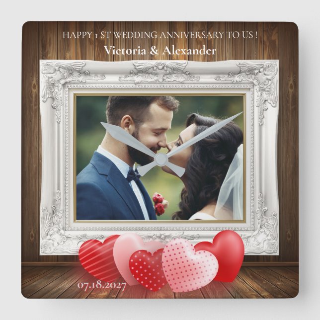 Relógio de foto de aniversário de casamento elegan (Frente)