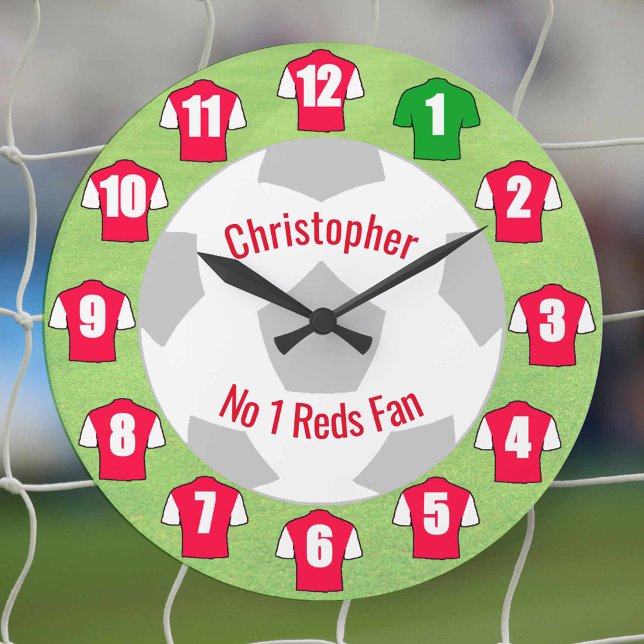 Relógio de futebol - Camisas Vermelhas e Brancas (Red and white football shirts on a clock)