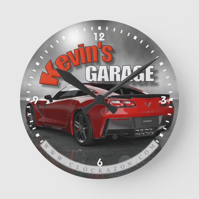Relógio de Garagem Corvette de Nome Personalizado (Frente)