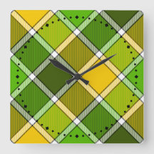 Relógio de impressão de Argyle Amarelo Verde