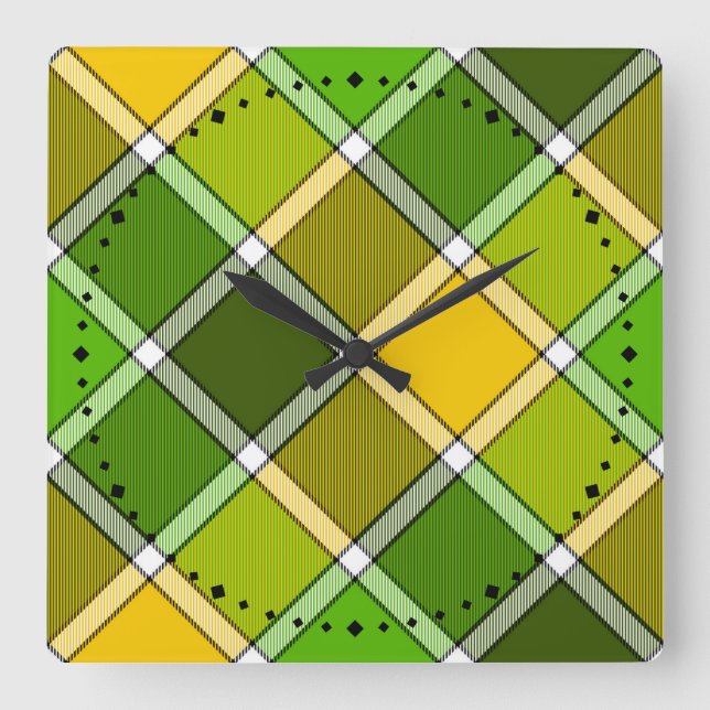 Relógio de impressão de Argyle Amarelo Verde (Frente)