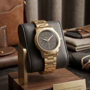 Relógio de Luxo Dourado e Preto Fosco