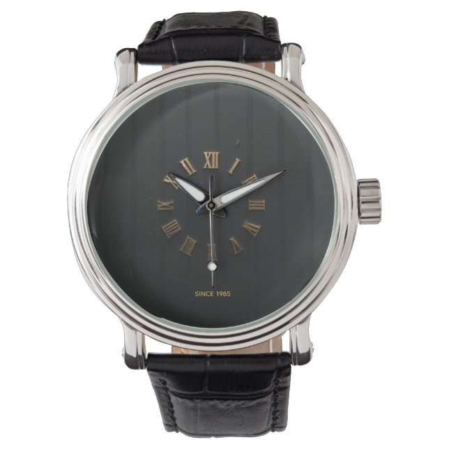 Relógio de Luxo Preto Fosco e Numeral Romano Doura (Frente)