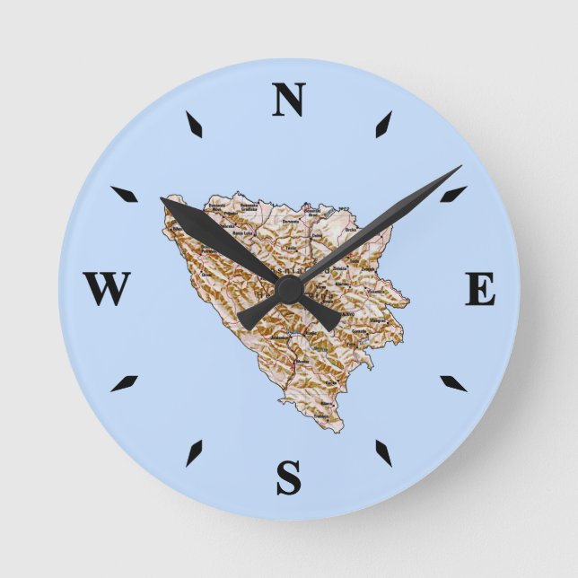 Relógio de Mapa da Bósnia-Herzegovina (Frente)