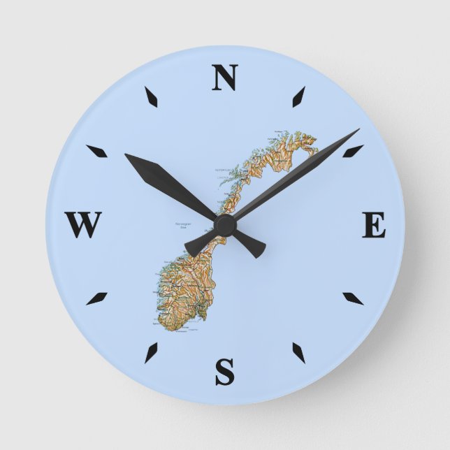 Relógio de Mapa da Noruega (Frente)