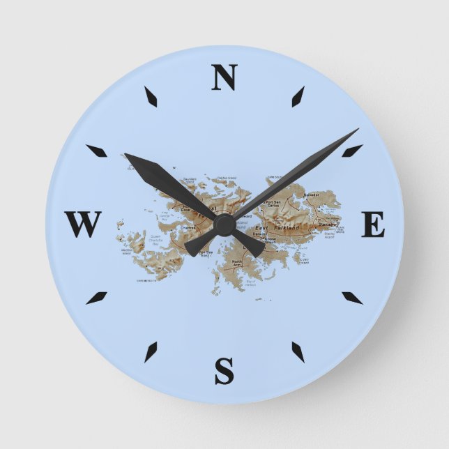 Relógio de Mapa das Ilhas Falkland (Frente)