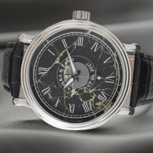 Relógio de Mármore Negro - Couro - Vintage