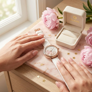 Relógio de Mármore Rosa Personalizado (