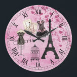 Relógio de Moda de Paris Rosa Chic<br><div class="desc">Relógio branco, romântico, cor-de-rosa-rosa, em Paris, com a Torre Eiffel, revistas francesas, belo corset rosa e preto, manequim do costureiro, antiga gaiola de pássaros e corações em um chique cor-de-rosa, com um olhar de fundo. Um presente elegante, divertido, moderno e glamouroso para mulheres e adolescentes. Alguns elementos comprados da Suz...</div>