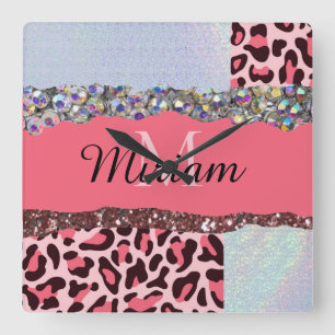 Relógio de Monograma Dourado, Rosa feminino, rosa