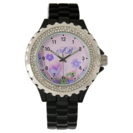 Relógio de Monograma Floral | Rhinestone Flores Si