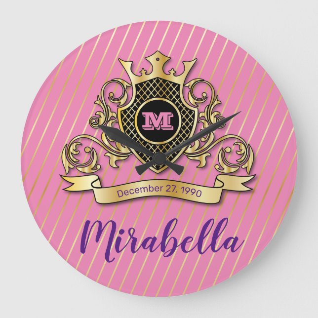 Relógio de Muro Dourado Elegante Monagram (Frente)