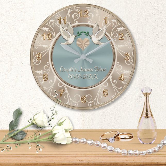 Relógio de Noiva PERSONALIZADO com o SEU TEXTO Lin (Personalized wall clock for wedding gift. Love Birds wedding gifts. Elegant wedding gift for friends)