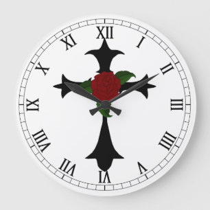 Relógio de Numerais Romanos Redondos Tribais Preto