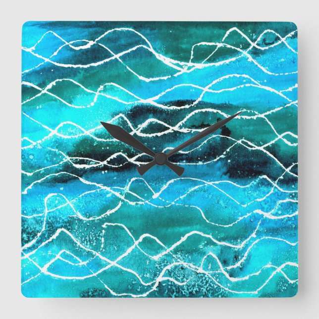 Relógio de ondas vibrantes, turquesa, branco, pret (Frente)