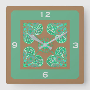 Relógio de Padrões de Azulejo Verde Quadrado
