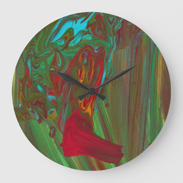 Relógio de Parede Abstrato Vermelho Ousado Verde D (Frente)