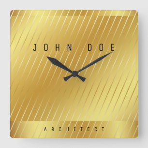 Relógio de Parede Acrílica Quadrada Dourada Elegan