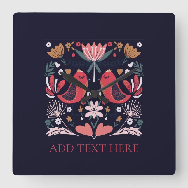 RELÓGIO DE PAREDE ACRÍLICO: AVES DE BOHO VERMELHO (Frente)