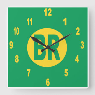 Relógio de Parede Acrílico, BRASIL Quadrado