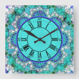Relógio de Parede Acrírica de Mandala Azul