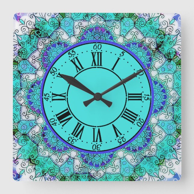 Relógio de Parede Acrírica de Mandala Azul (Frente)