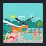 Relógio de Parede Acrírica de Piscinas Retrais<br><div class="desc">Este Relógio de Parede Acrílica de Piscinas Retro apresenta quatro beefcakes atentos tendo um gay de idade enquanto eles superam o calor das Primaveras de Palma descansando ao redor da água azul turquesa de sua piscina de natação em forma de bumerangue atômico. A arquitetura moderna do meio século, na fabulosa...</div>