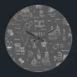 Relógio de Parede Acristalina desenhado à mão<br><div class="desc">Relógio de Símbolos de Israel</div>